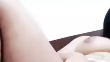 Cute girlfriend rubbing pussy and boobs show on video call